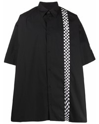 Мужская черно-белая рубашка с коротким рукавом с принтом от Raf Simons X Fred Perry