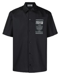 Мужская черно-белая рубашка с коротким рукавом с принтом от VERSACE JEANS COUTURE