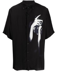 Мужская черно-белая рубашка с коротким рукавом с принтом от Yohji Yamamoto