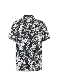 Черно-белая рубашка с коротким рукавом с цветочным принтом