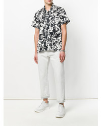 Мужская черно-белая рубашка с коротким рукавом с цветочным принтом от Low Brand