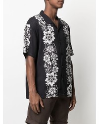 Мужская черно-белая рубашка с коротким рукавом с цветочным принтом от Stussy