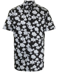 Мужская черно-белая рубашка с коротким рукавом с цветочным принтом от Karl Lagerfeld