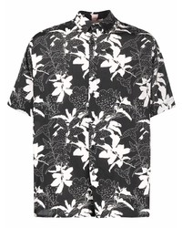 Мужская черно-белая рубашка с коротким рукавом с цветочным принтом от Laneus