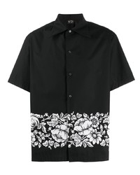 Мужская черно-белая рубашка с коротким рукавом с цветочным принтом от N°21