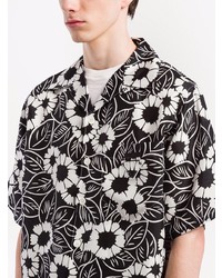 Мужская черно-белая рубашка с коротким рукавом с цветочным принтом от Prada