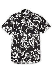 Мужская черно-белая рубашка с коротким рукавом с цветочным принтом