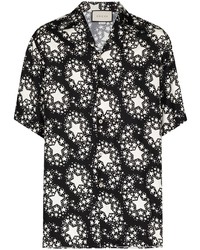 Мужская черно-белая рубашка с коротким рукавом со звездами от Gucci