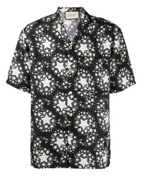 Мужская черно-белая рубашка с коротким рукавом со звездами от Gucci