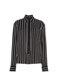 Черно-белая сатиновая блуза на пуговицах в вертикальную полоску от Haider Ackermann
