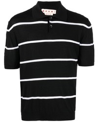 Мужская черно-белая футболка-поло в горизонтальную полоску от Marni
