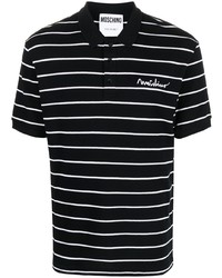 Мужская черно-белая футболка-поло в горизонтальную полоску от Moschino