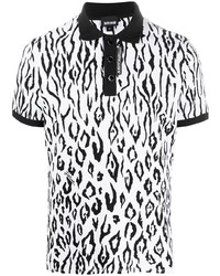 Мужская черно-белая футболка-поло с леопардовым принтом от Just Cavalli