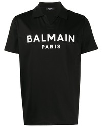 Мужская черно-белая футболка-поло с принтом от Balmain
