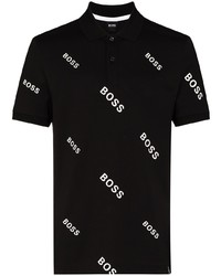 Мужская черно-белая футболка-поло с принтом от BOSS