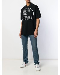 Мужская черно-белая футболка-поло с принтом от Versace Collection
