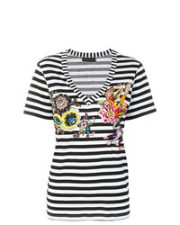 Женская черно-белая футболка с v-образным вырезом в горизонтальную полоску от Etro