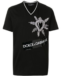 Мужская черно-белая футболка с v-образным вырезом с принтом от Dolce & Gabbana