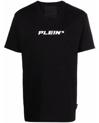 Мужская черно-белая футболка с v-образным вырезом с принтом от Philipp Plein