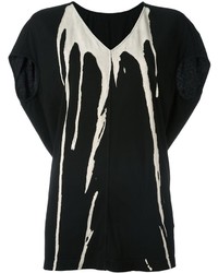 Женская черно-белая футболка с v-образным вырезом с принтом от Rick Owens