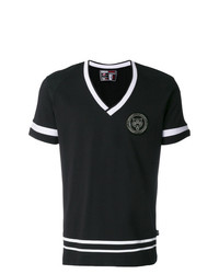 Мужская черно-белая футболка с v-образным вырезом от Plein Sport