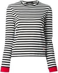 Женская черно-белая футболка с длинным рукавом в горизонтальную полоску от Dsquared2
