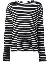 Женская черно-белая футболка с длинным рукавом в горизонтальную полоску от R 13