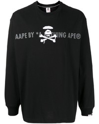 Мужская черно-белая футболка с длинным рукавом с принтом от AAPE BY A BATHING APE