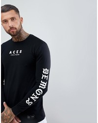 Мужская черно-белая футболка с длинным рукавом с принтом от Aces Couture