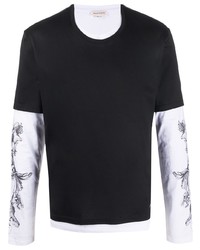 Мужская черно-белая футболка с длинным рукавом с принтом от Alexander McQueen