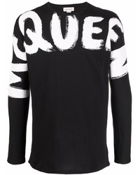 Мужская черно-белая футболка с длинным рукавом с принтом от Alexander McQueen