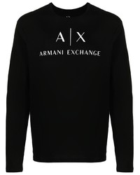 Мужская черно-белая футболка с длинным рукавом с принтом от Armani Exchange