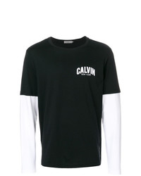 Мужская черно-белая футболка с длинным рукавом с принтом от Calvin Klein Jeans