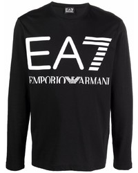Мужская черно-белая футболка с длинным рукавом с принтом от Ea7 Emporio Armani