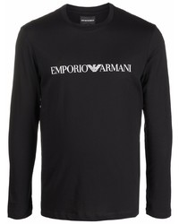 Мужская черно-белая футболка с длинным рукавом с принтом от Emporio Armani