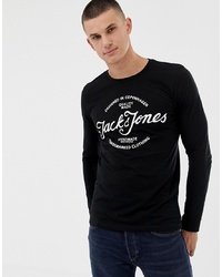 Мужская черно-белая футболка с длинным рукавом с принтом от Jack & Jones