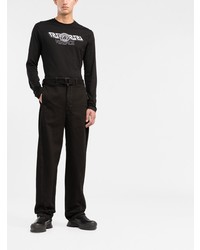 Мужская черно-белая футболка с длинным рукавом с принтом от Versace