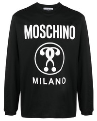 Мужская черно-белая футболка с длинным рукавом с принтом от Moschino