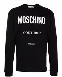 Мужская черно-белая футболка с длинным рукавом с принтом от Moschino