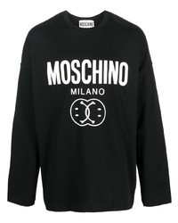 Мужская черно-белая футболка с длинным рукавом с принтом от Moschino