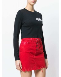 Женская черно-белая футболка с длинным рукавом с принтом от Calvin Klein Jeans