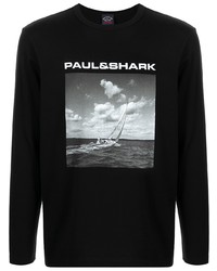 Мужская черно-белая футболка с длинным рукавом с принтом от Paul & Shark