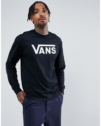 Мужская черно-белая футболка с длинным рукавом с принтом от Vans