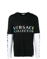 Мужская черно-белая футболка с длинным рукавом с принтом от Versace Collection