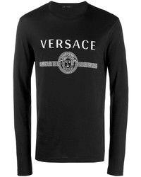 Мужская черно-белая футболка с длинным рукавом с принтом от Versace