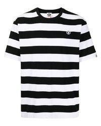 Мужская черно-белая футболка с круглым вырезом в горизонтальную полоску от AAPE BY A BATHING APE