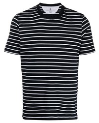 Мужская черно-белая футболка с круглым вырезом в горизонтальную полоску от Brunello Cucinelli