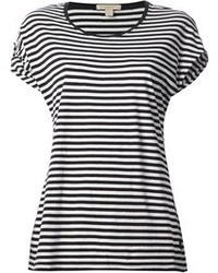 Женская черно-белая футболка с круглым вырезом в горизонтальную полоску от Burberry