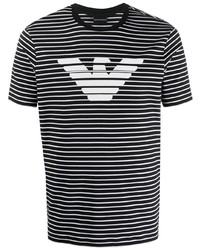 Мужская черно-белая футболка с круглым вырезом в горизонтальную полоску от Emporio Armani