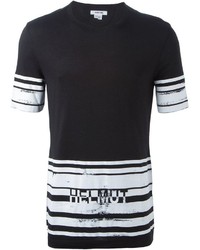 Мужская черно-белая футболка с круглым вырезом в горизонтальную полоску от Helmut Lang